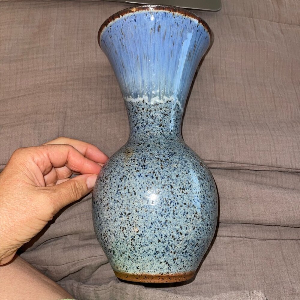 David Stewart Vintage Vase Blue Brown Stoneware Decor Collectible
